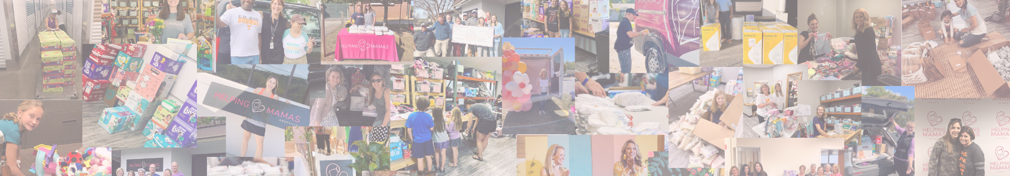 Header Image of Helping Mamas throughout the years including back when helping mamas started in a garage 